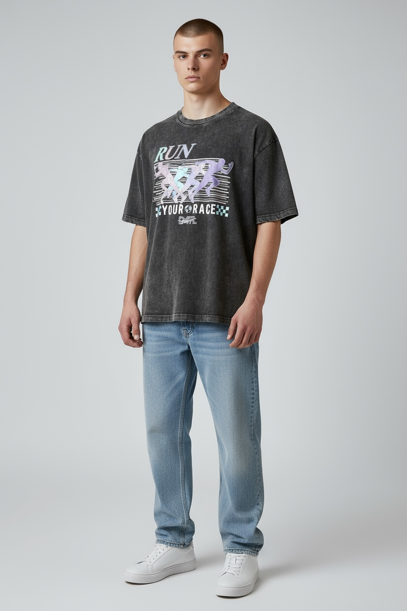 RUN YOUR RACE TEE ACID WASH BLACK